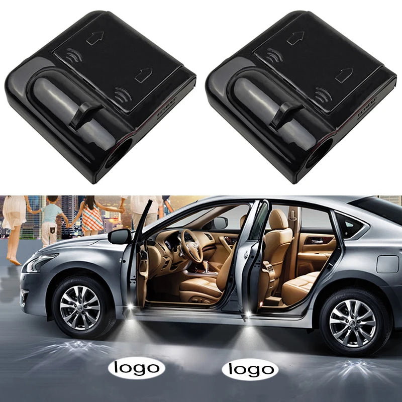 2 PCS Set  Mercedes /BMW/ Audi / Jeep + 7 Car Types Universal LED Shadow Projector Welcome Lights Courtesy Step Lights Car Door Shadow Light Laser Emblem Lamp Kit Wireless