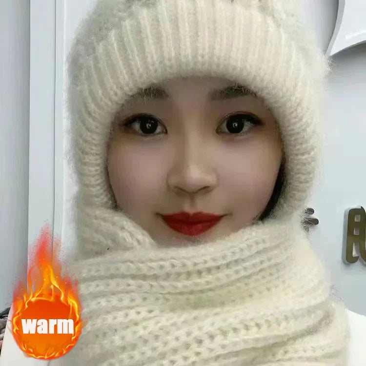 NEW 2 PCS Set 5 Colors Fleece Lined Cycling Beanie Scarf Set Women Thermal Windproof Knit Cap Snow Hood Winter Cold Weather Warm Set Outdoor Skiing Travel Hiking