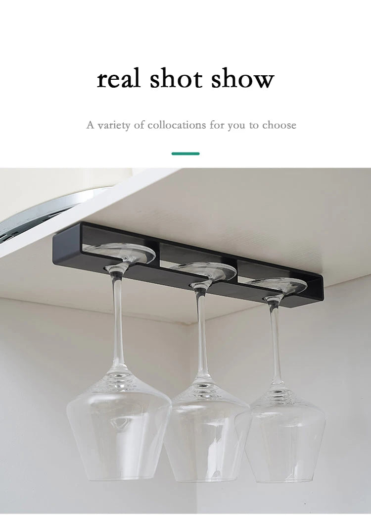 2 PCS Set Black/White Color Wine Glass Holder Hanging Wine Glass Holder Under Shelf Plastic Stemware Rack Glassware Drying Storage Hanger For Kitchen Bar