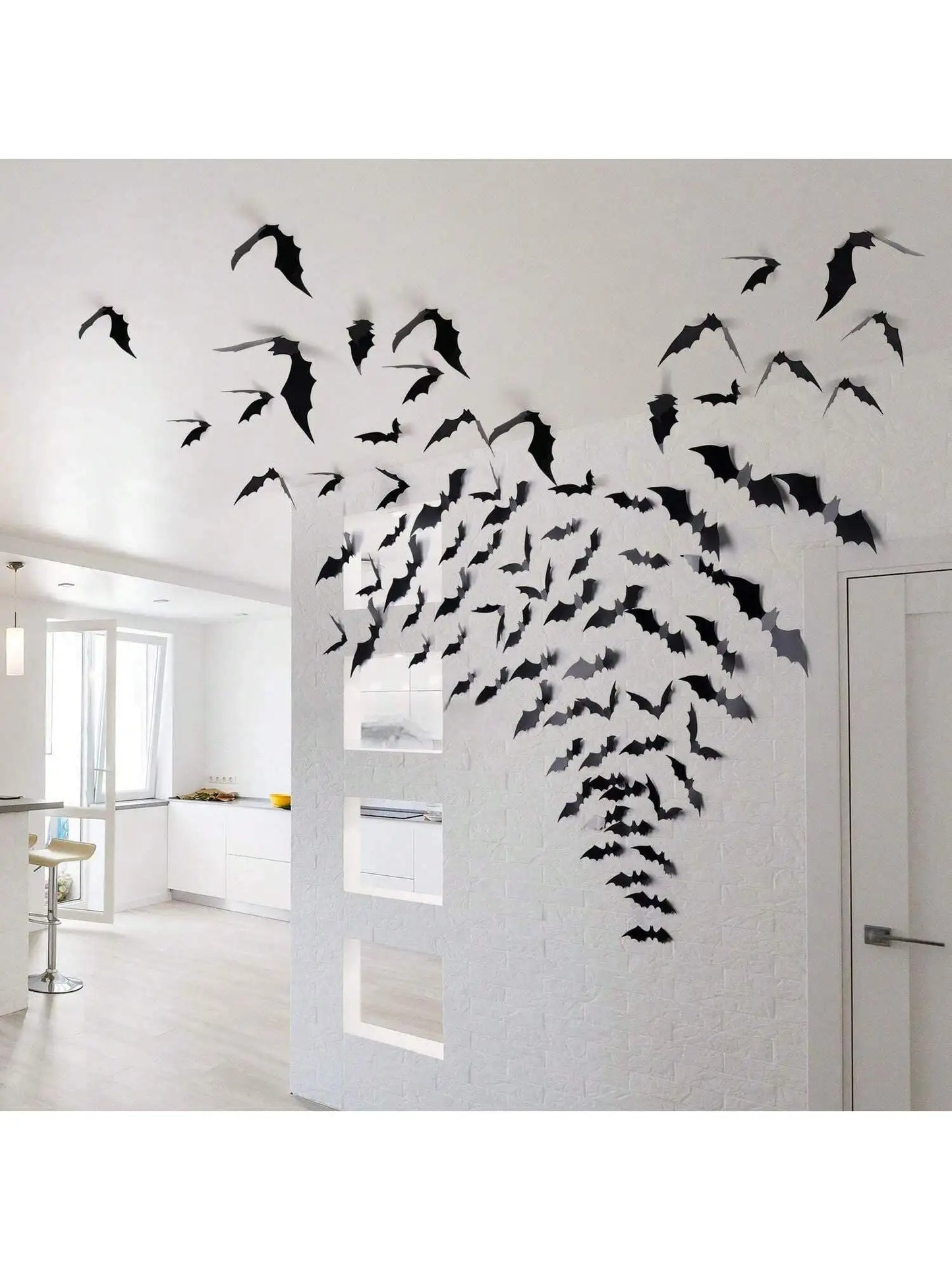 60pcs 3D Waterproof Black Bats Wall Decor Halloween Decor