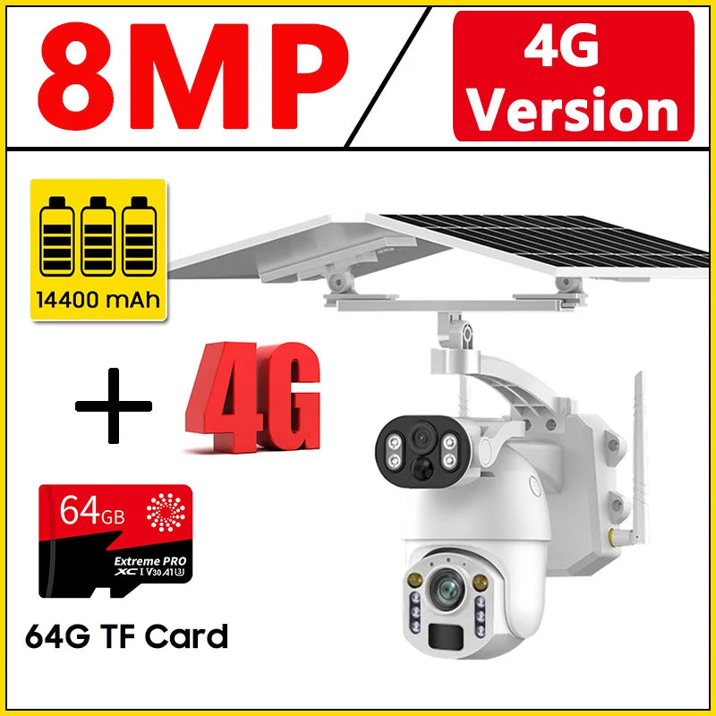 NEW 4K 8MP 50X Optical Zoom Solar Camera 4G Sim/Wi-Fi PTZ Dual Lens Recording Humanoid Tracking Outdoor Waterproof IP Security Camera Home Office Factory Anti-Burglary Systems
