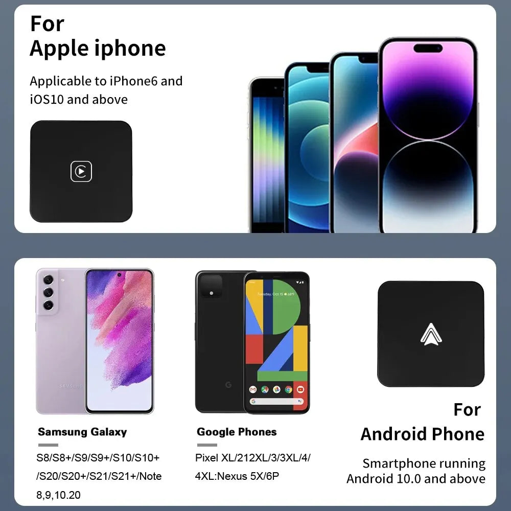 Mini Car Play & Auto Box Dongle Wired To Wireless For Audi Toyota Mazda Nissan Chevrolet Suzuki Subaru Kia Ford Opel Skoda Hyundai