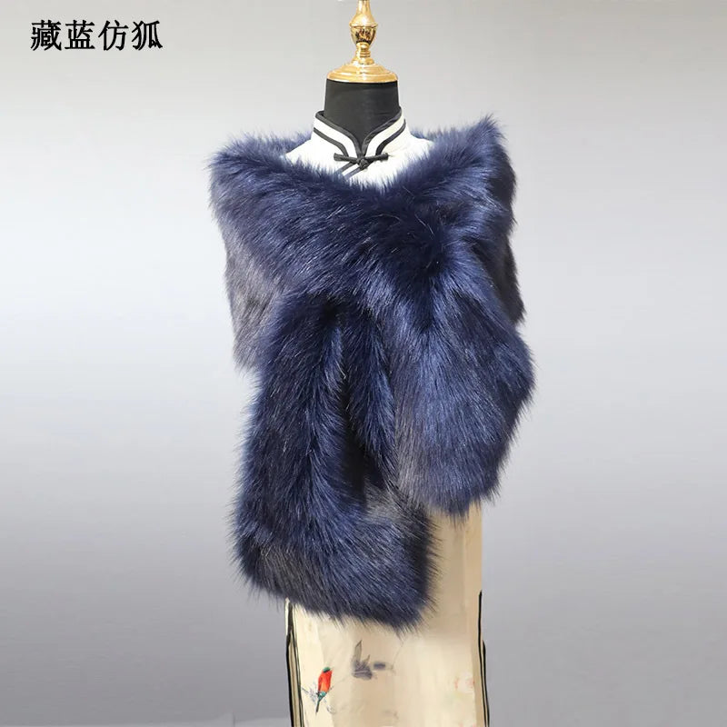 NEW Arrivals 32 Colors 160*22cm Women Luxury Warm Faux Fox Fur Shawl Winter Ladies Plush Scarf Wraps Cloak Coat Wedding Long Cape Scarves Girls Ladies Luxury Fashion Clothing Products