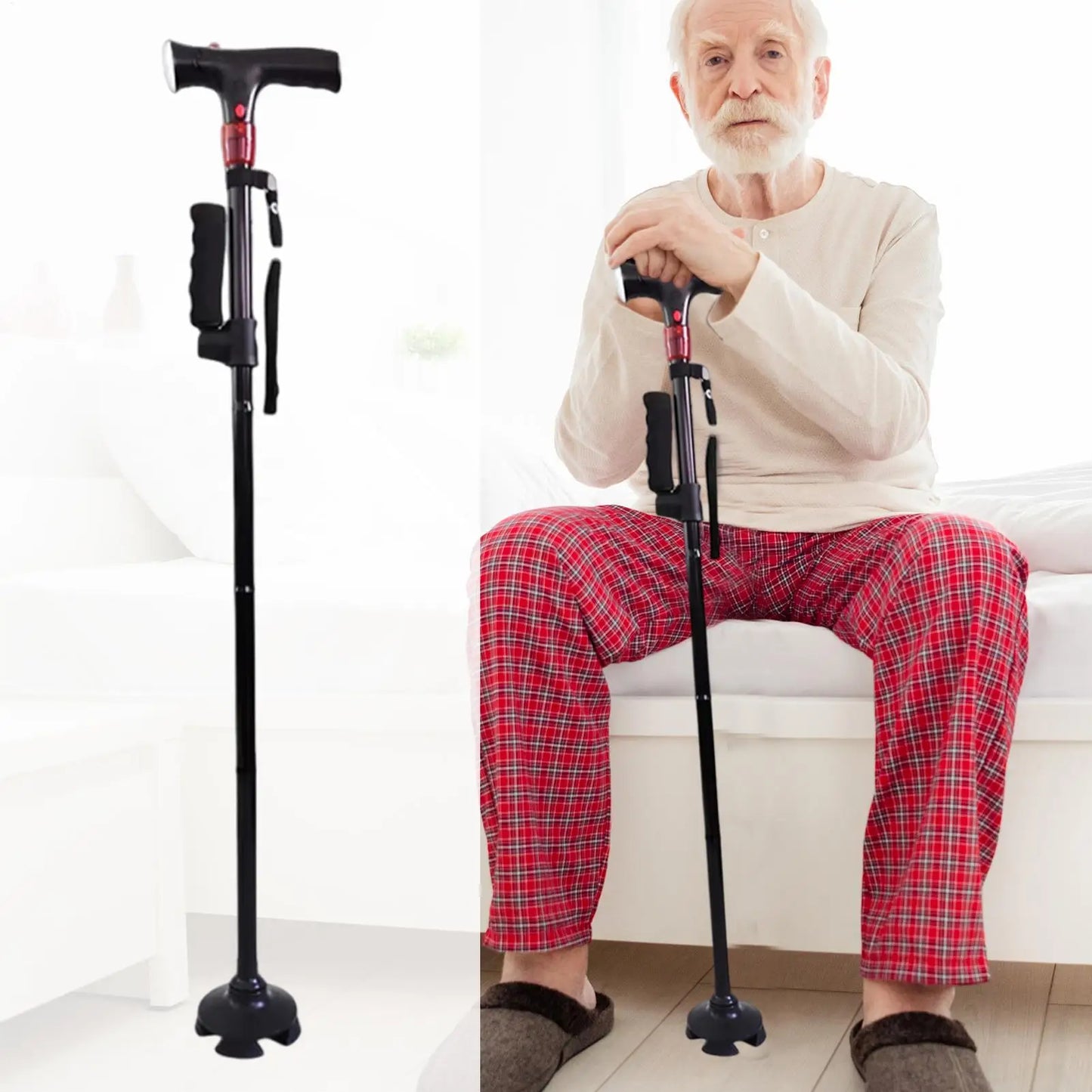 Collapsible Telescopic Anti Slip Smart Cane Elder Cane LED Lights With Emergency SOS Alarm Walking Trusty Sticks Elder Crutches For Mothers The Elder Outdoor Night Hiking Travel Hospital