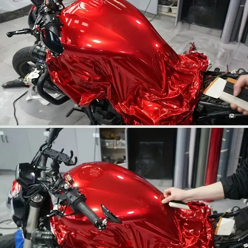 Cars Vehicle and Motorcycle Premium Candy Metallic Gloss Paint Tape Color Tuning Metal Red Glossy Vinyl Wrap Adhesive Film Decal Car Wrapping Foil with Air Release Bubble Car Accessories