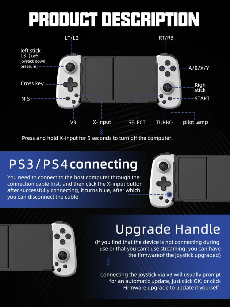 VILCORN Streaming Gaming Controller Support for PS4 Game Mobile Joystick Gamepad With Six Axis Gyroscope for Android/IOS