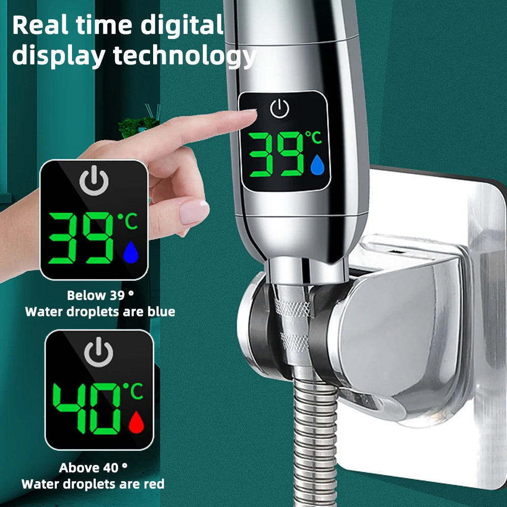 High Pressure Handheld Bathroom Shower Head Water Saving Showerhead Pressurized Adjustable Spray LED Digital Temperature Display