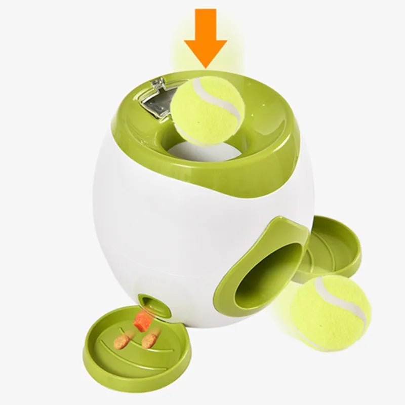 Dog Ball Pet Toys 2 In 1 Dog Tennis Launcher Throwing Interactive Training Automatic Food Leakage Device For Pet Dog Feeder Toy