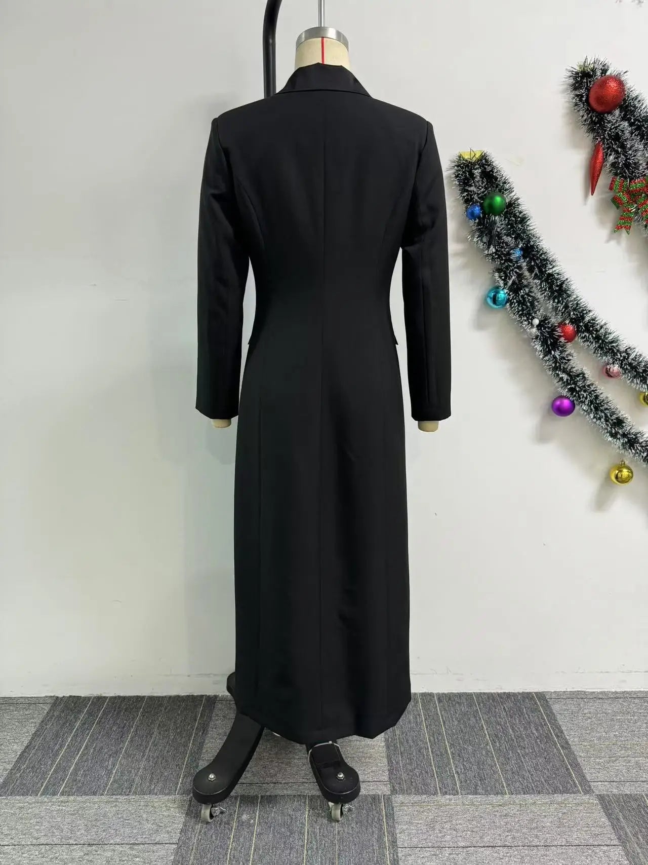 NEW Arrivals UK S-3XL Size Italian Fashion Women Luxury Wedding Guest Celebrities Red Carpet  Double Breasted Notched Long Sleeve Maxi Dress Spring Sexy Night Elegant Long Dresses