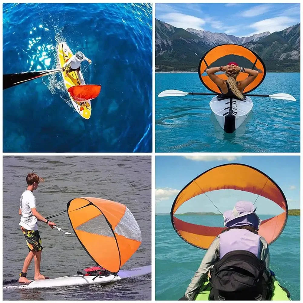 5 Colors Kayak Downwind Paddle Inflatable Canoe Boat Drift Sails with Clear Window Boat Folding Thruster Fittings Summer Water Sports Accessories