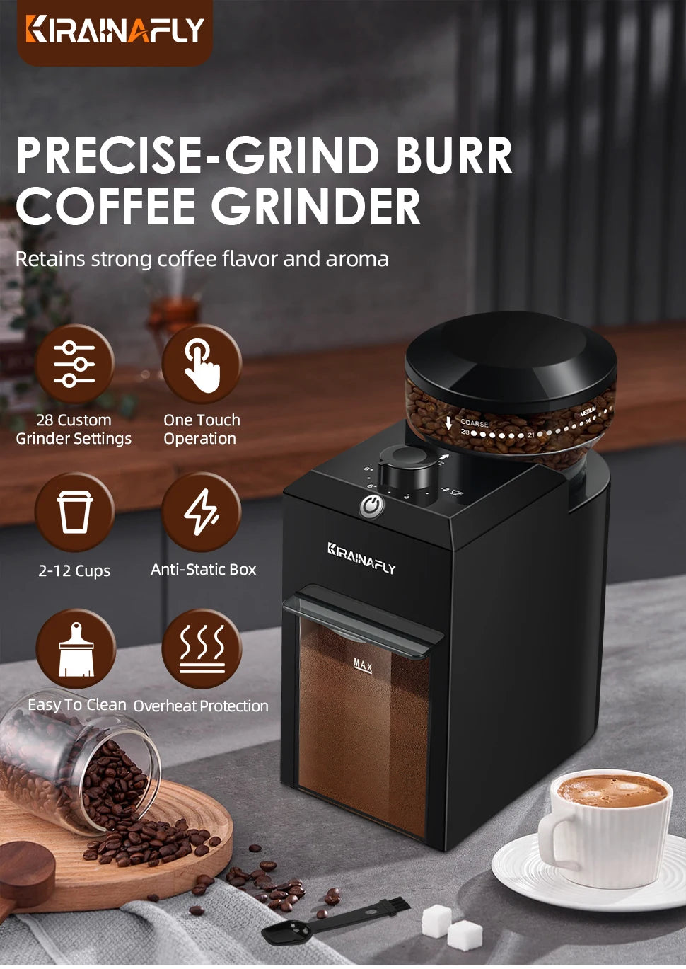 Low-Price Sales are Limited NEW Electric Burr Mill Coffee Grinder Automatic Coffee Bean Grinding With 28 Grind Settings For Espresso French Press Drip 2-12 Cup Travel Outdoor Camping Coffee Machine