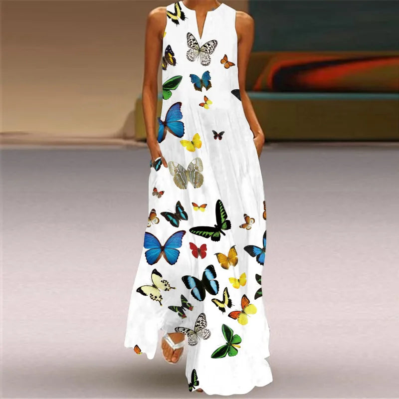 Plus Size Italian M - 5XL Summer Long Dress Women's Elegant Robe  Party Sleeveless  Casual Sundress Vintage