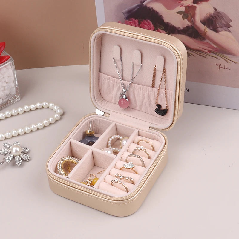 Portable Jewelry Storage Box Travel Organizer Jewelry Case PU Leather Storage Earrings Necklace Ring Jewelry Organizer Display