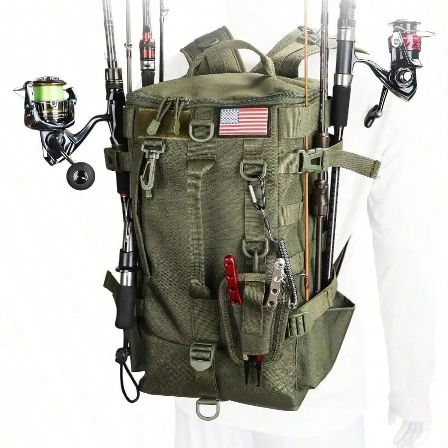 NEW Fishing Tackle Bag with Rod Holders, Large Storage, Tackle Box Backpack for Carrying Fishing Gear and Equipment, Gifts for Men Fishing Storage Organizer Bags