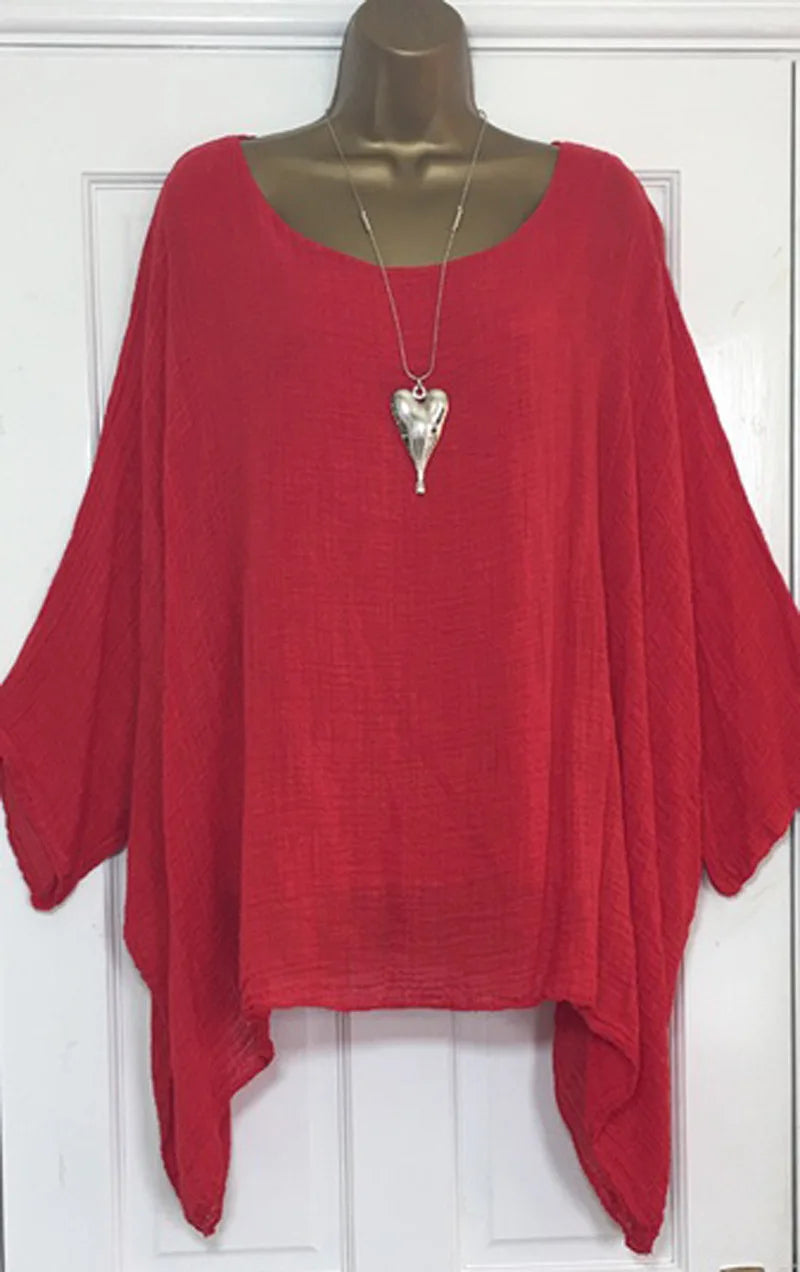 Plus Size Autumn Women s Clothing Fashion Batwing Sleeve Solid Color Loose O-Neck 3/4 Sleeve Casual Elegance Femme Blouse Ladies Top
