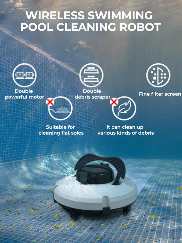 NEW UK/ US/ AUS/ EU Plug Powerful Wireless Cordless Robotic Pool Cleaner Pool Vacuum with Dual Motors Self Parking for Flat Ground Swimming Pools Set Water Pool Cleaning Supplies
