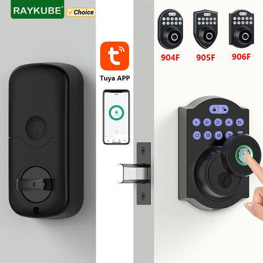New RAYKUBE Tuya BLE Fingerprint Deadbolt Lock Smart Digital Lock APP Auto Lock Delay With Latch Password/Key/APP Remote Unlock
