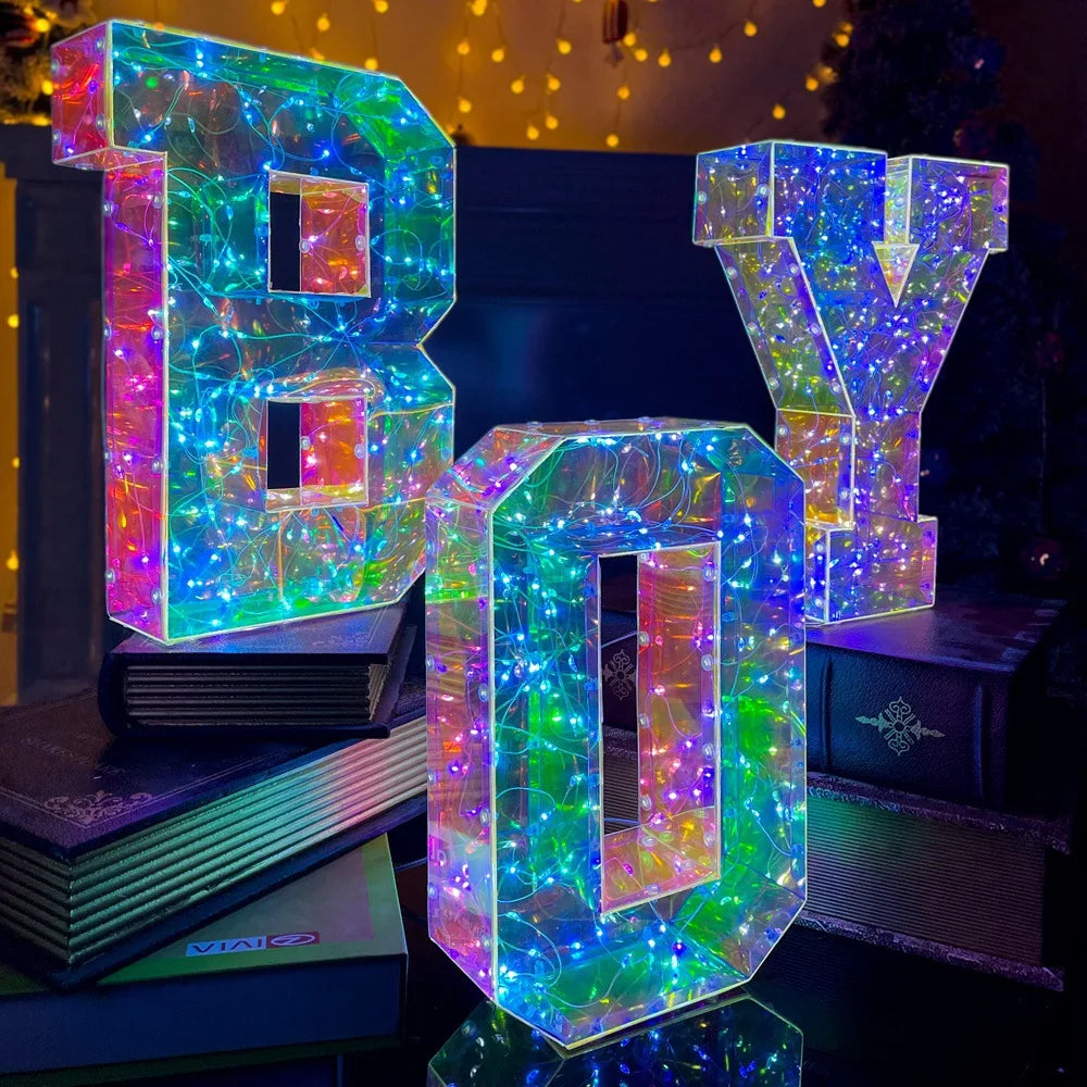 NEW Arrivals Novelty Laser Letters LED Luminous Alphabet Numbers Lights Illusory Christmas Decorative Lamps For Wedding Birthday Xmas New Year Eve Outdoor Garden Lawn Courtyard Decoration Accessories Supplies