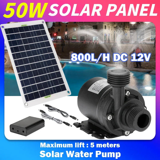 NEW Arrivals 800L/H Solar Water Pump 12V Brushless 50W Solar Panel Power Storage Energy-Saving Aquarium Tank Pump Working Constantly Home Outdoor Indoor Supplies