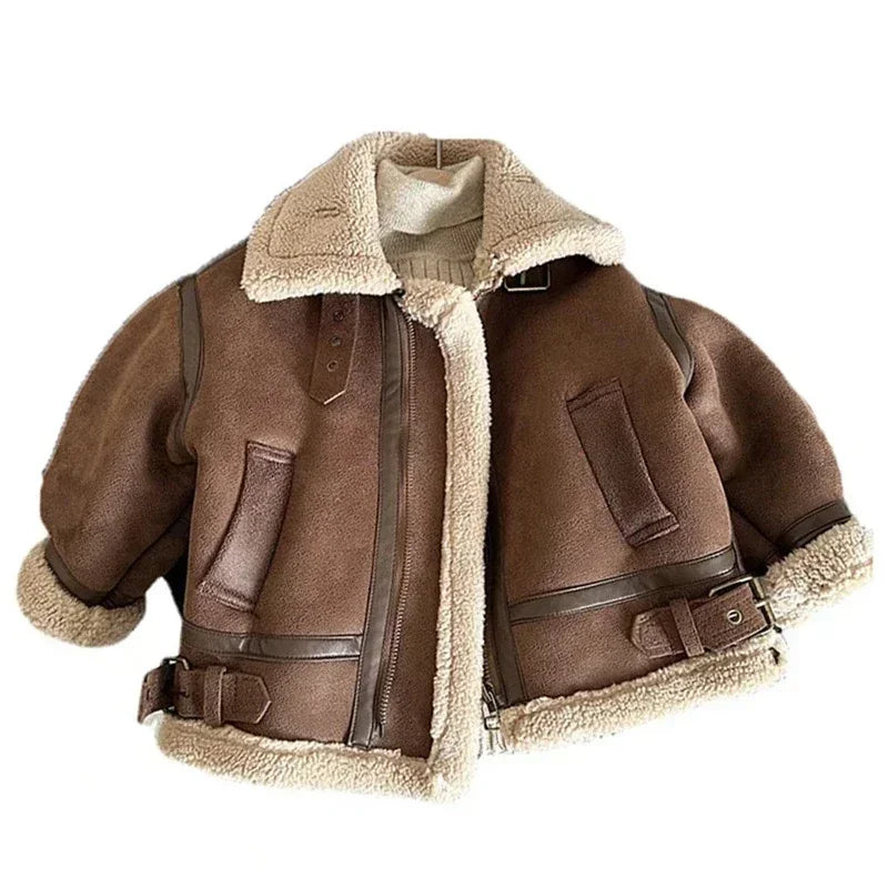 4-6 Years Old Children Leather Velvet Warm Jackets Fashion Baby Kids Fleece Outwear Korean Boys Girls Zipper Thickness Suede Coat Winter Warm Jackets Kids Apparel Winter Clothes Supplies