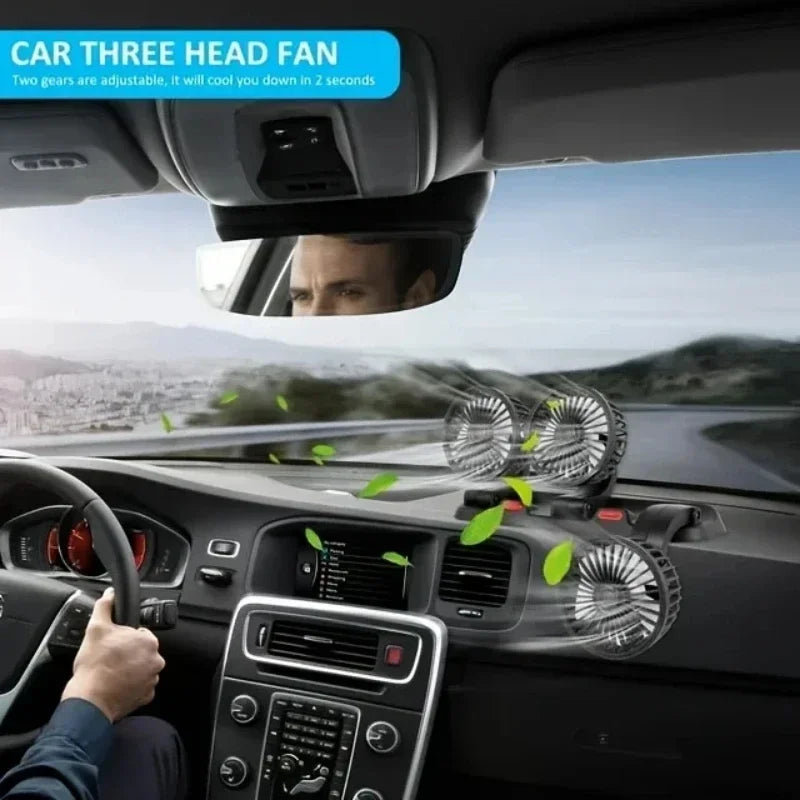 NEW Design 360° Rotating Three Heads Car Cooling Fans Portable Home Office Powerful Wind Speed Whirlwind All Vehicles USB Car Cigar Charging Perfect Summer Days Air Cooling Supplies