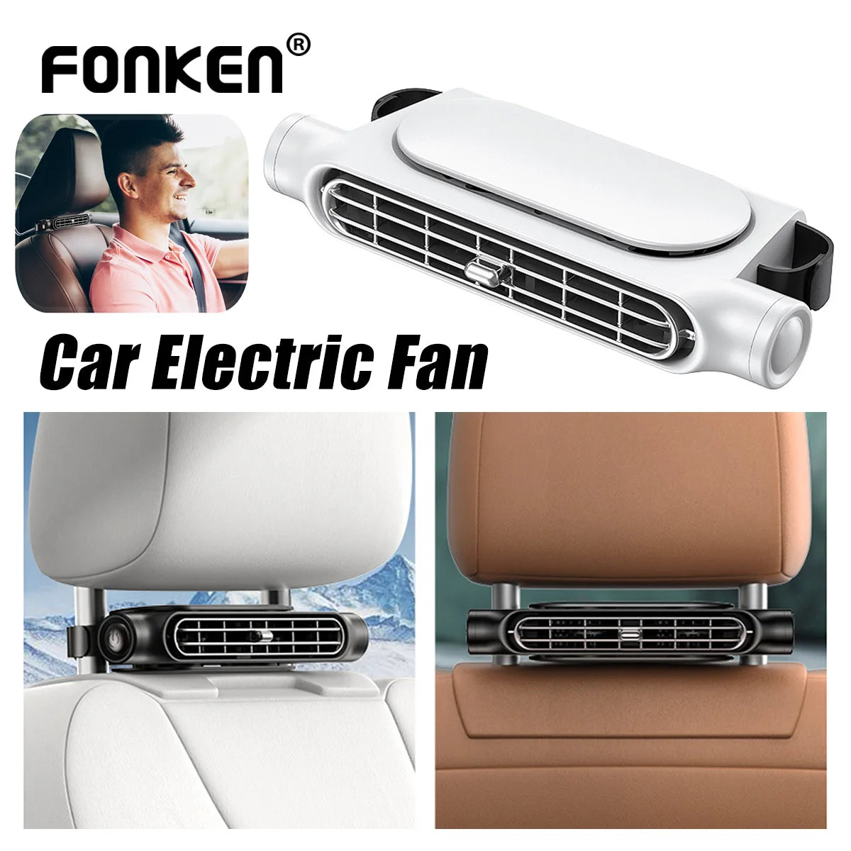 NEW Portable Vehicle Car Truck Seat Headrest Electric Cooling Fan USB Rechargeable Air Conditioner Fan for Rear Backrest Seat Cushion Auto Interior Accessories.