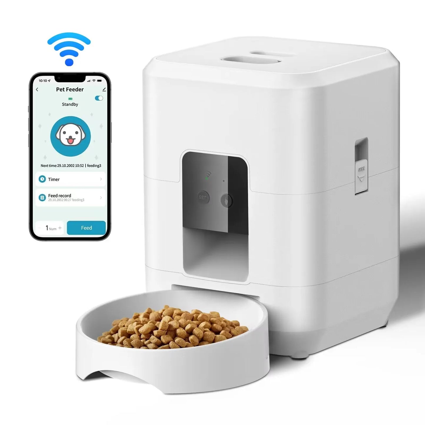 NEW Arrivals Wi-Fi + Camera Black/White Color 2L Pet Feeder Timing Smart Automatic Dog Pet Feeder For Cats Dog Button WIFI APP Camera Intelligent Dry Food Dispenser Dog Bowl Pets Supplies