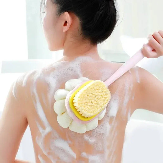 1Pc Pink Sponge Long Soft Hair Bath Brush Doubleside Rub Shower Brush Back Scrubber Exfoliating Tool