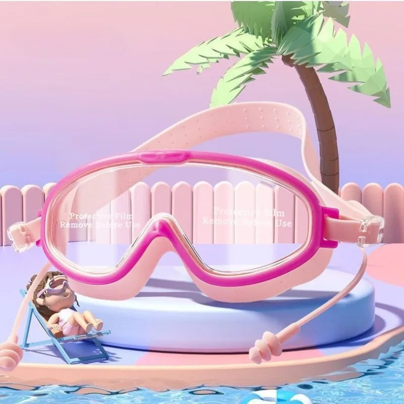 NEW Kids Swimming Goggles Big Frame HD View Anti-Fog Waterproof Children's Swim Goggles Boys and Girls Multi-Colors Home Swimming Pool Beach Clear Vision Goggles