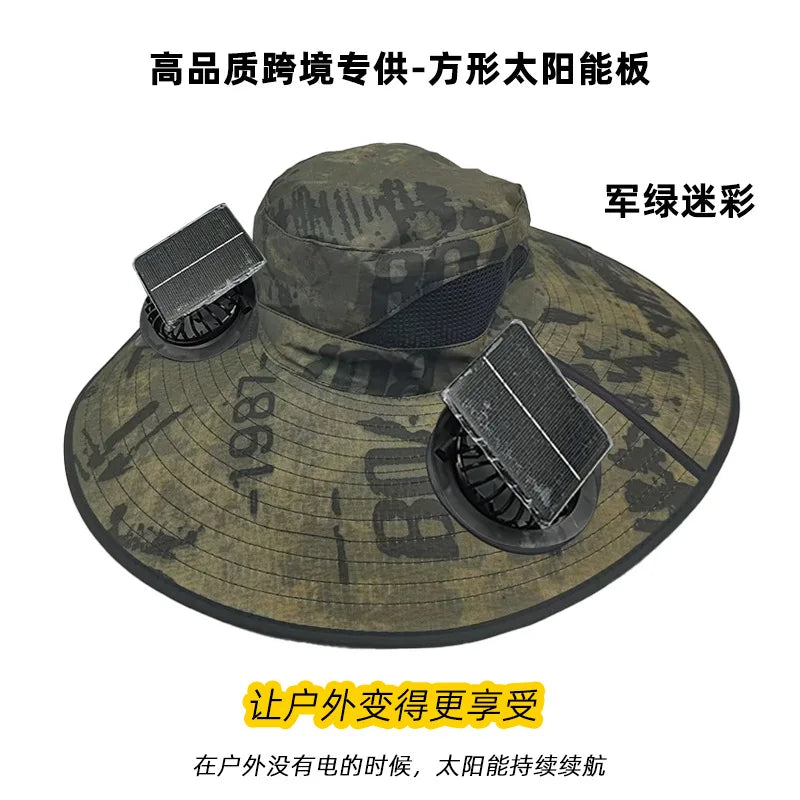 Japanese Solar Air Cooler Powered Fan Cooling Cap, High Wind Power, Summer Outdoor Beach Camping Hiking , Cross-Border, Large Brim, UV Fishing, Sun Visor, Hiking Caps