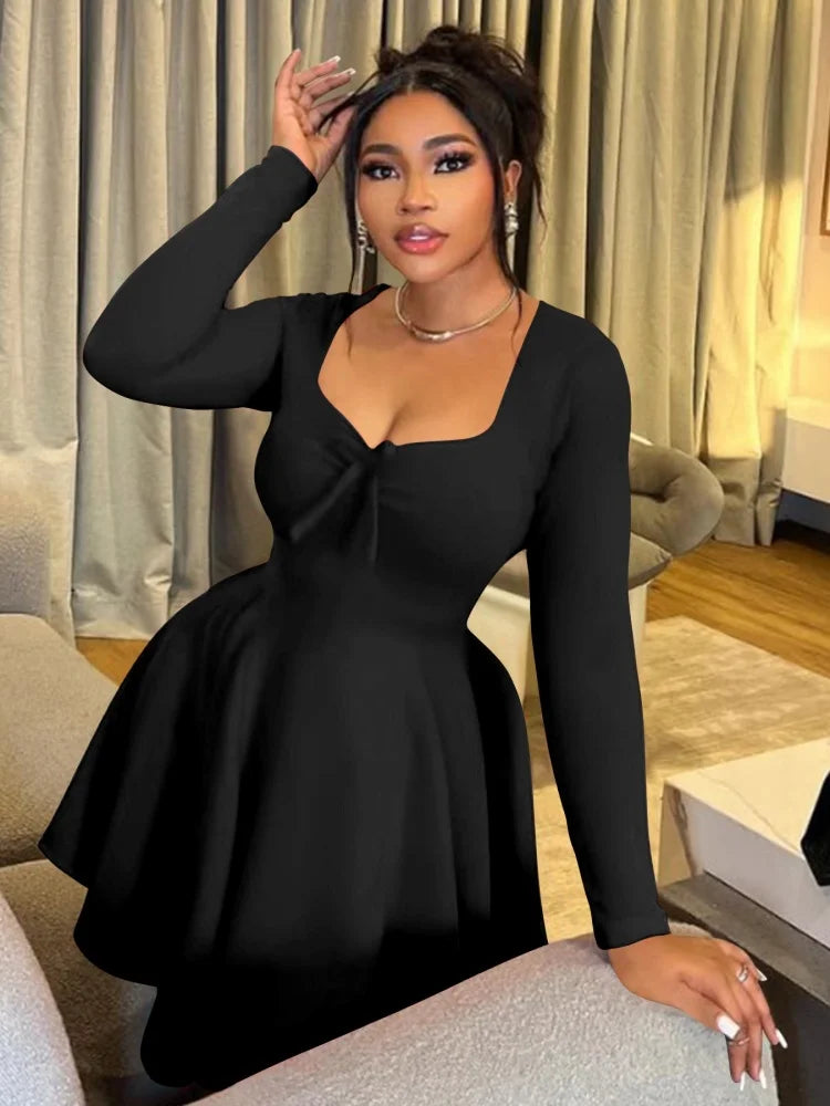 UK XL-5XL (18-26) Plus Size Purple Black Red Color For Sexy Curvy Women Dresses Sexy Squared Collar Top Bodycon High Waist Long Sleeve Dress Drop Spring  Summer Evening Night Clubwear Outfit