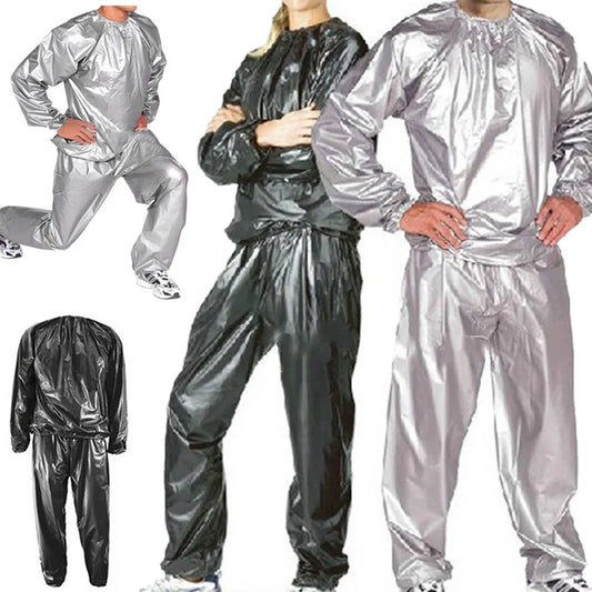 NEW 1 Set M-3XL Plus Size Sauna Top Pants Suit for Women Men Weight Loss Waterproof Windproof Sweat Tracksuit Elastic Openings Fat Burning Sports Fitness