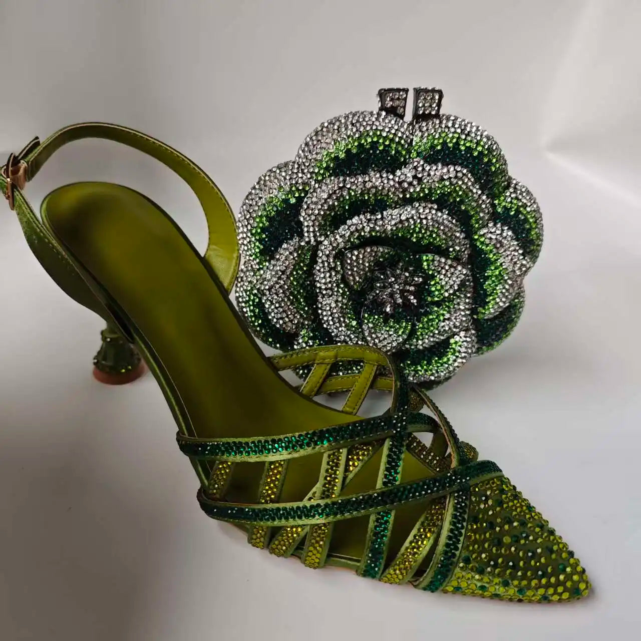 5 Colors  Silver Ab Handmade Luxury Shoes and Bag Matching Set Diamond Sandals for Evening Wedding Guest Party Fashion Stiletto Women Business Dinner Pumps