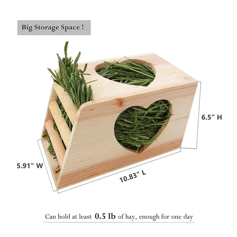 Wood Hay Feeder For Guinea Pigs,Rabbit Hay Box Holder Large Hay Dispenser Hanging Standing For Cage