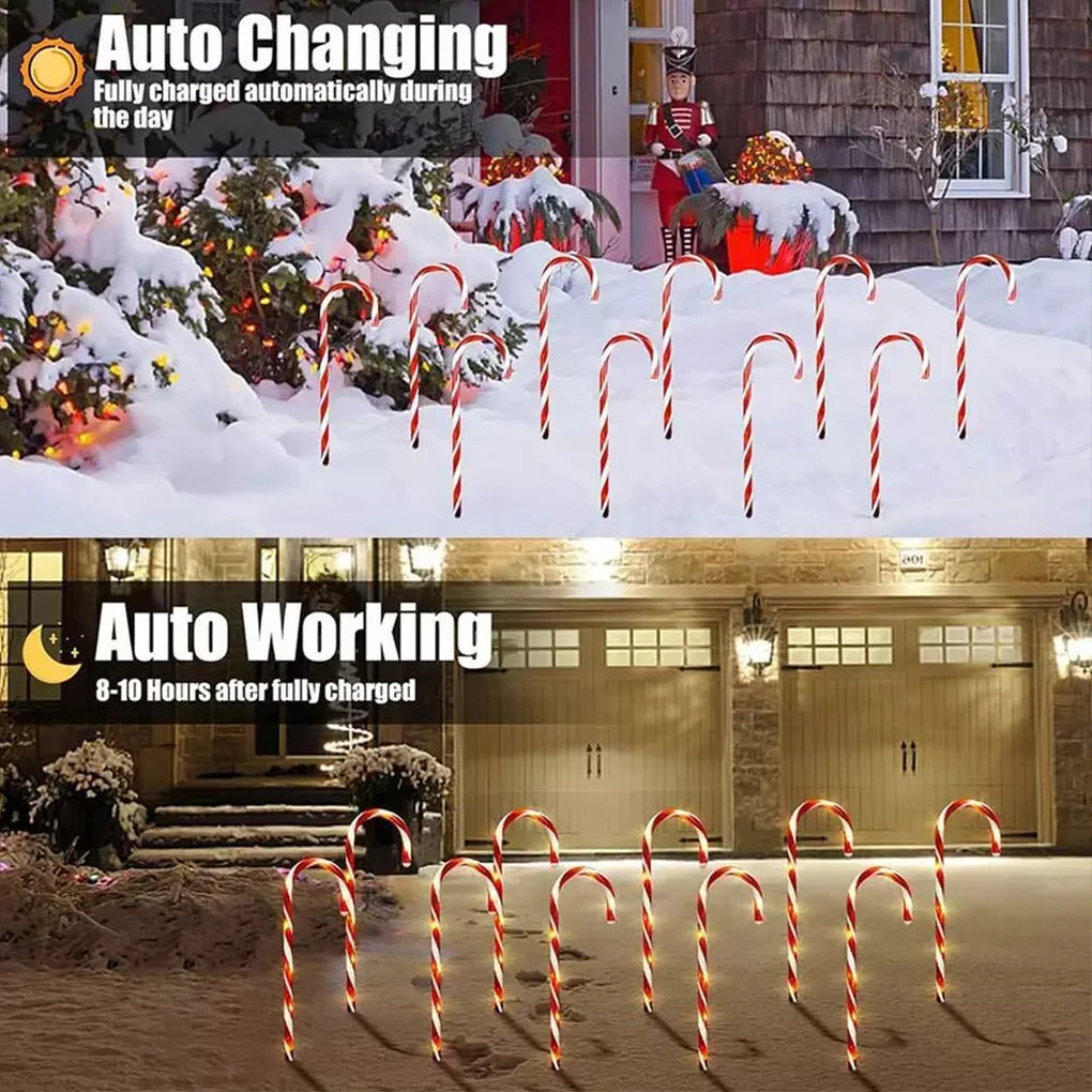 5-10 PCS Set Festive Solar LED Candy Cane Pathway Lights For Outdoor Cane Cru-tch Christmas Garden Courtyard New Year Eve Decoration