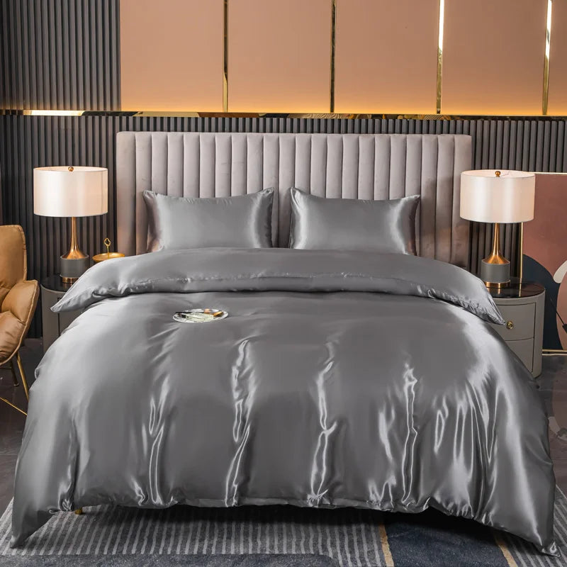 NEW Arrivals 3PCS Set White/Gray/Black Color Satin Duvet Cover Colored Bedding Set QUEEN KING Size Quilt Cover High Quality Skin Friendly Fabric Bedding Cover