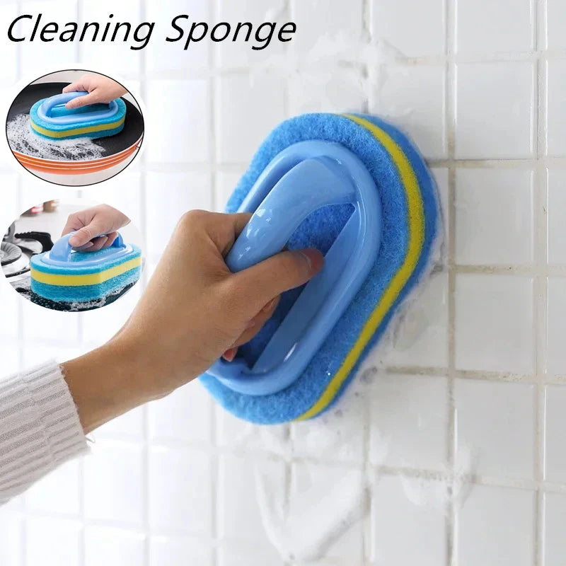 2 PCS Set Kitchen Bathroom Cleaning Sponge Cleaning Brush Handle Tools Household Accessories Perfect For Glass Wall Toilet Ceramic