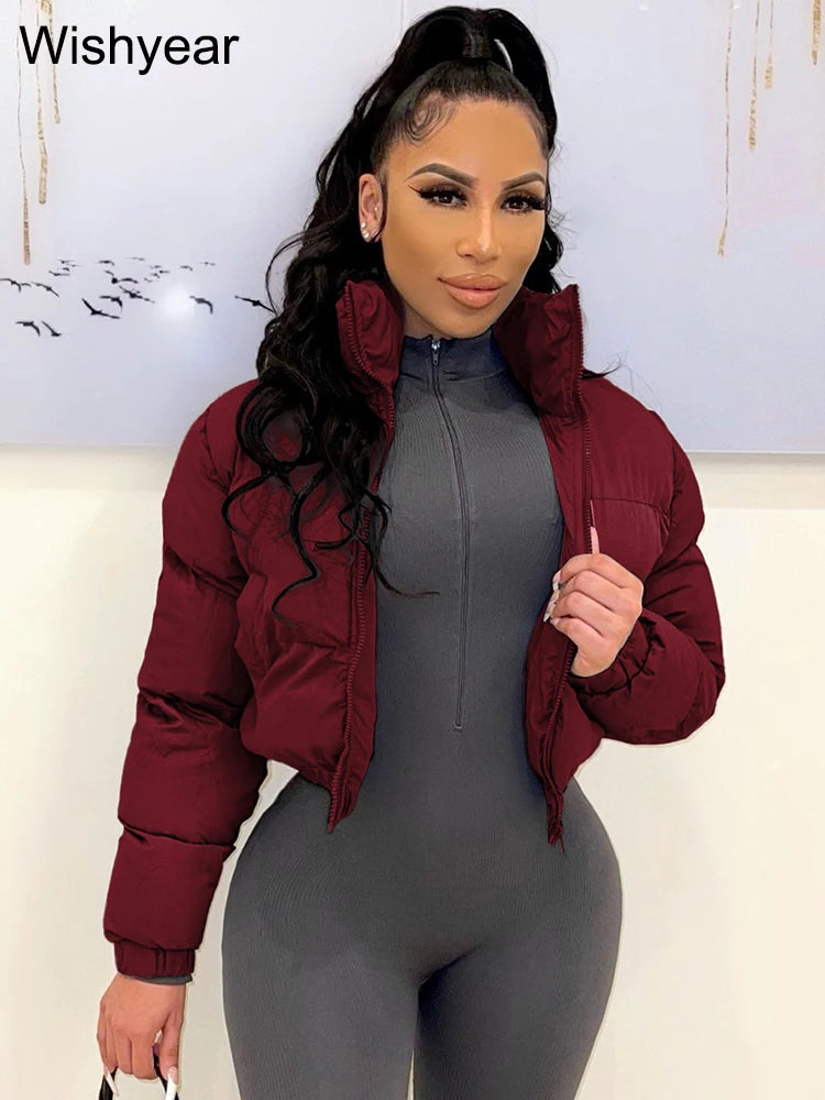 S-2XL UK Plus Size 3 Colors Winter Thick Warm Cotton Down Jacket Women Clothing Gray Zipper Short Puffer Parkas Coats Outwear Female  Crop Tops Streetwear