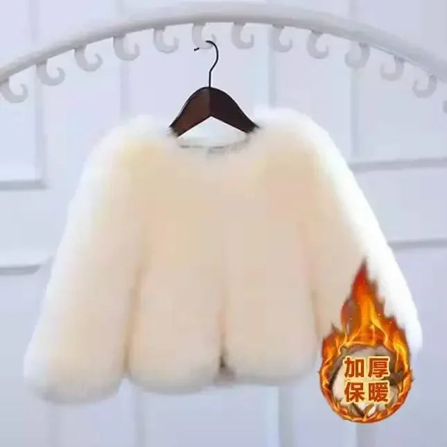 2-12yrs Old Babies Children Toddler Girls Faux Fur Jacket Winter Warm Snow Outerwear Elegant Fox Fur Coat Girls Long Sleeve Coats Children Luxury Fashion Apparel Accessories Clothing Products