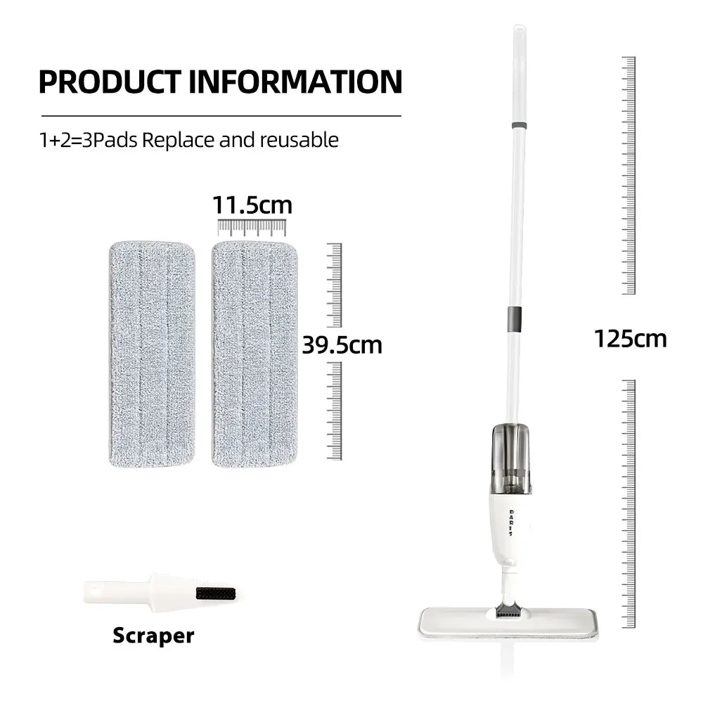 Spray Flat Mop With Reusable Microfibers Pads 360° Rotation Floor Cleaning Mop 500ML Big Capacity Square Triangle Bottle