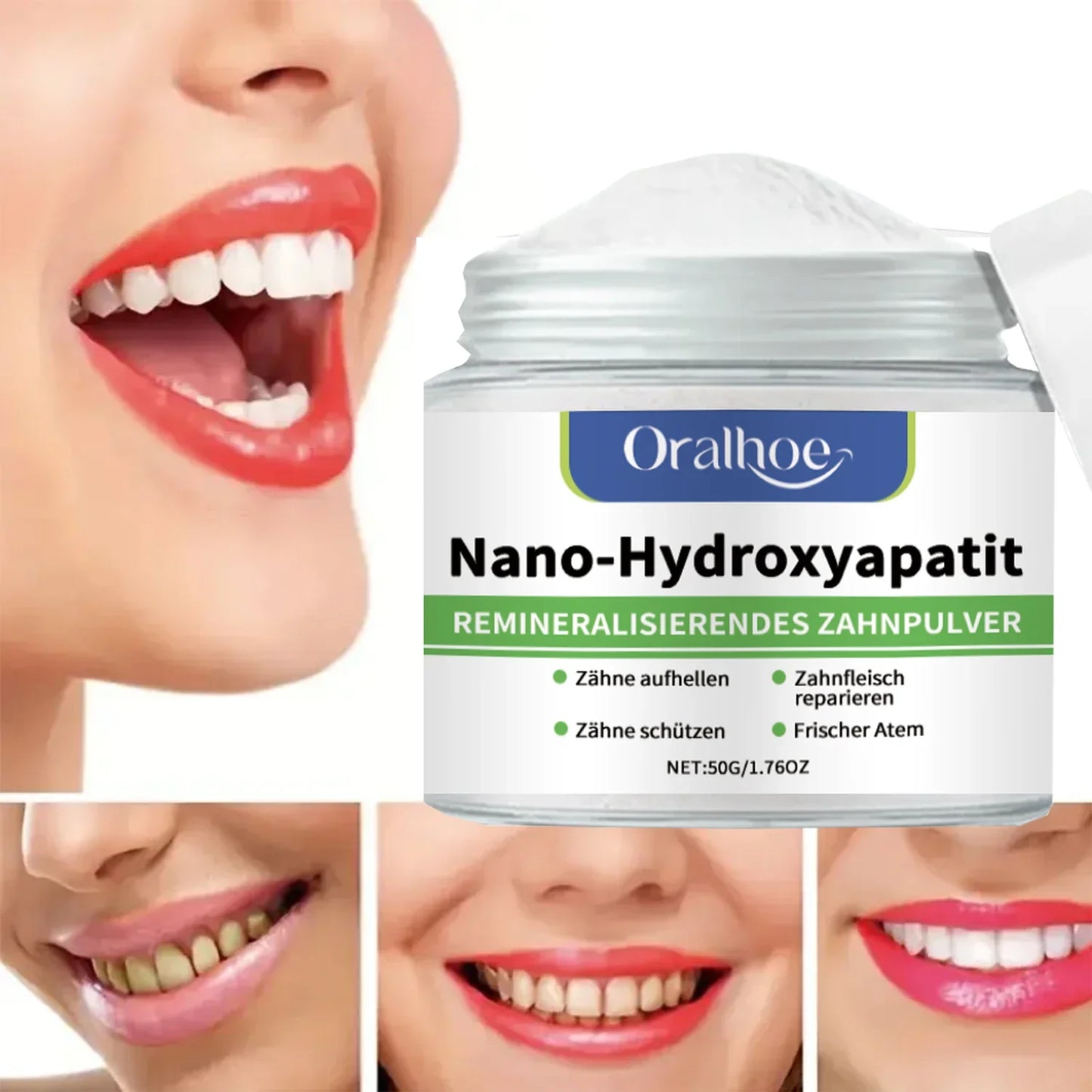 Buy 10 Get 12 Free  Whitening Tooth Powder with 10% Hydroxyapatite - Remineralizing, Cool Mint, Enamel Repair & Fresh Breath Oral Hygiene Sets Dental Supplies