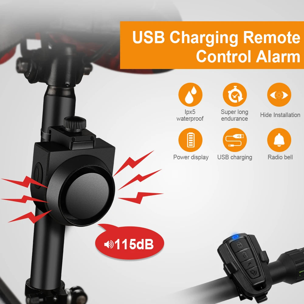 Wireless Bike Vibration Alarm Waterproof USB Charging Remote Control Motorcycle Electric Bicycle Security Burglar Alarm