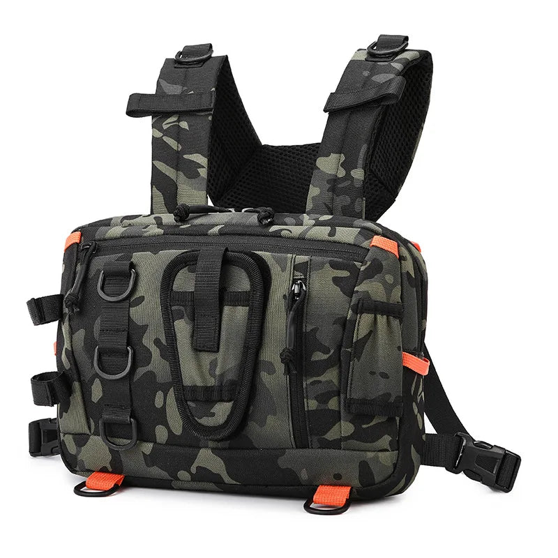 NEW Arrivals Multi-Purposes  Fishing Tactical Chest Bag Camping Hiking Backpack Front Chest and Back Vest Bags Lure Fishing Tackle Bag Fanny Pack Men Climbing Bag