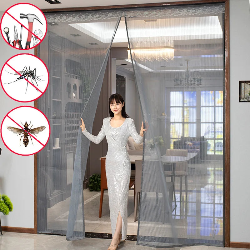 NEW Arrivals 80CMx210Cm - 2Mx240CM White/Gray/Black Color Magnetic Mosquito Net Tool-Free Summer Anti Bug Fly Door Curtains Mesh Automatic Closing Door Screen Kitchen Anti Bug Fly Door Screen