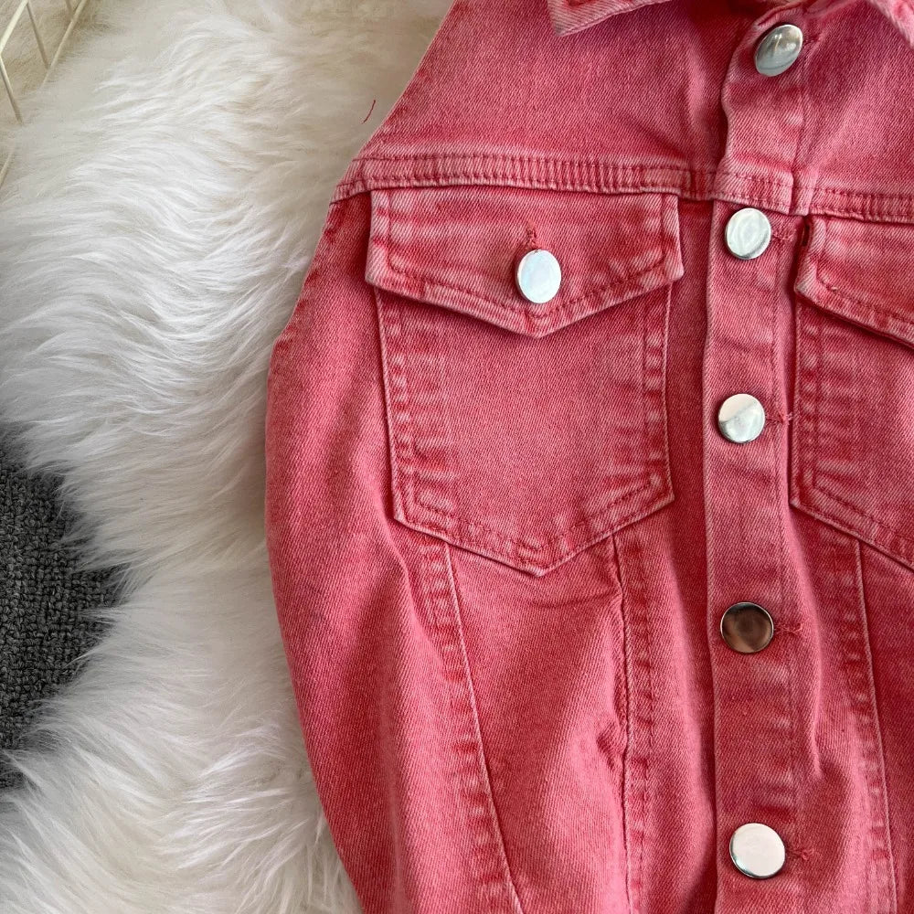 New Vintage Turn-Down Collar Sleeveless Bodysuit High Waist Elegant Jumpsuit Safari Style Denim Straight Ropa Mujer