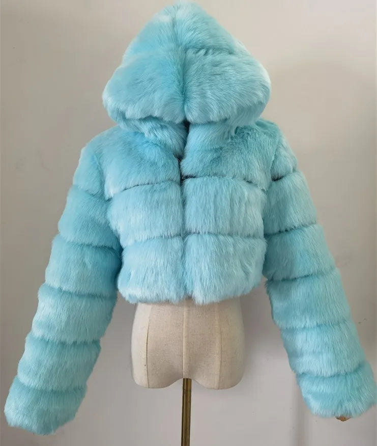 NEW Arrivals S-3XL Coffee/Dark Gray/Black Fashion Women Environmental Red Faux Fox Fur Coat with Hood Thick Warm Full Pelt Fake Fur Jacket Short Winter Woman Fur Coat Ladies Girls Luxury Fashion Clothing Supplies