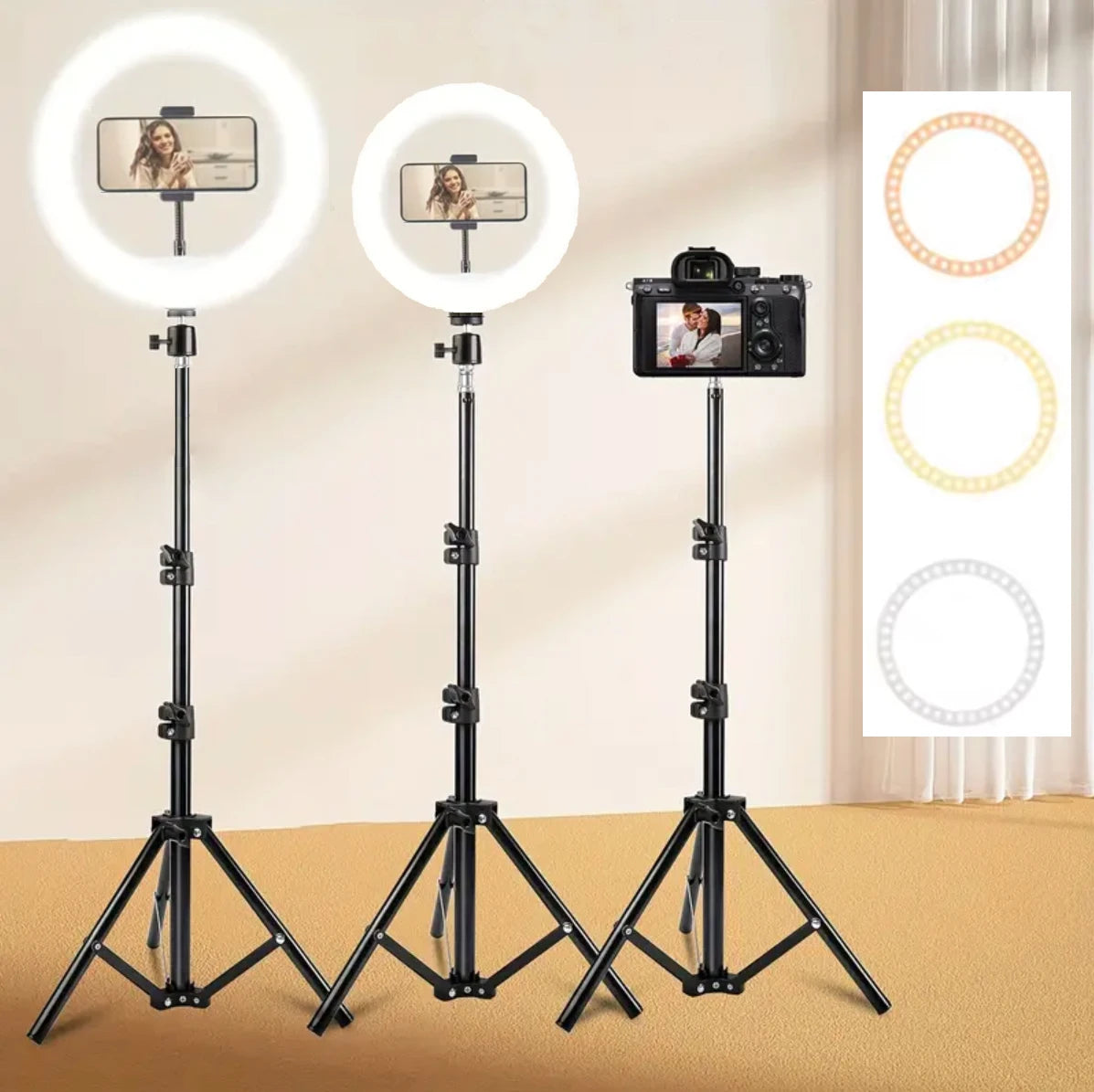 Home Studio Social Media Tools 10" LED 115cm Home Studio Social Media Tools Selfie Ring Light LED Tik-Tok YouTube Insta Reels Video Recording  Ring Light with Adjustable Tri-Color | USB Powered, 43-inch Tripod & Phone Holder,