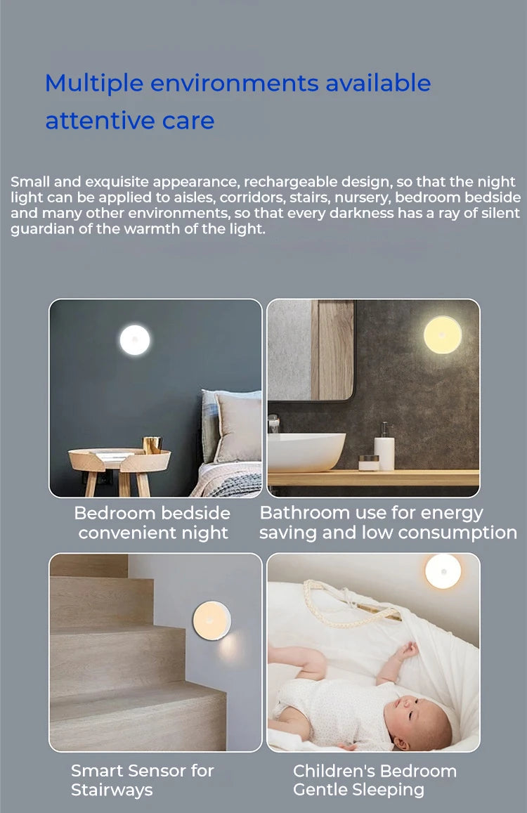 NEW Arrivals 2 PCS Set LED Smart Human Body Motion Sensor Night Lamp Emergency Automatic Lighting USB Charging Wireless Magnetic Suction Use Night Light Home Lighting Accessories