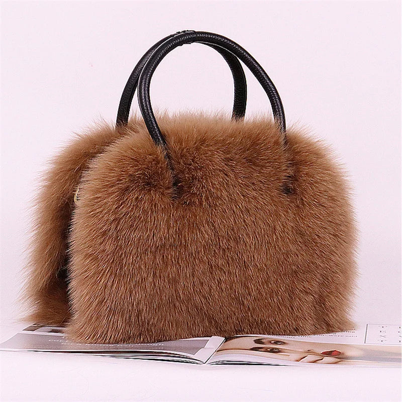 New Women's Clothing Designer Brand Luxury Real Fox Hair Large Capacity High-End Evening Party Business Dinner Handbag Charm Women's Fur Bag Purse Girls Ladies Luxury Fashion Apparel Accessories Clothing Supplies