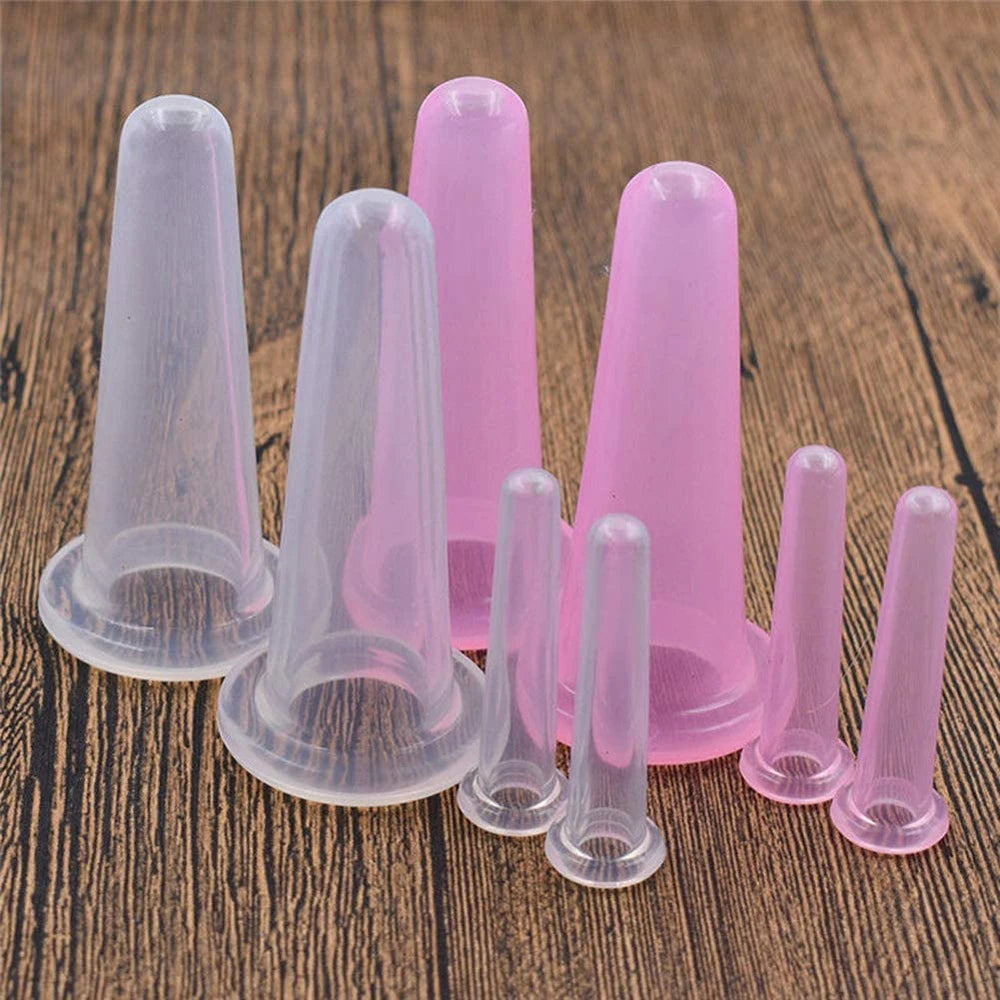 4Pcs Natural Silicone Cupping Massage Cup, for Body Fac Neck Eye Massage Vacuum Tank Body Facial Care, Anti-aging Beauty Tool